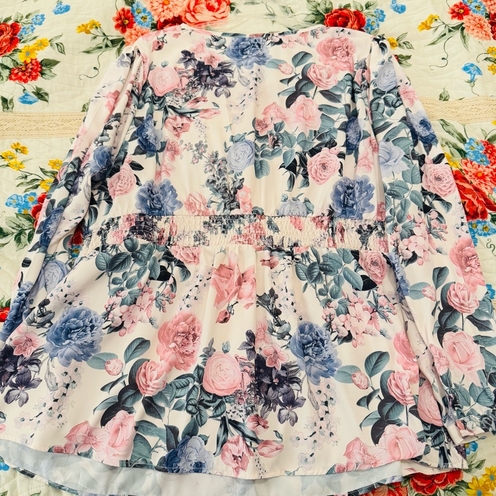 Torrid Floral Blouse - Pink and Blue - Picture 8 of 9